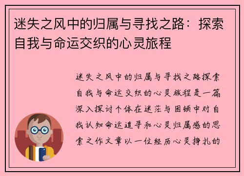 迷失之风中的归属与寻找之路：探索自我与命运交织的心灵旅程
