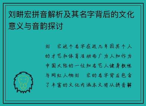 刘畊宏拼音解析及其名字背后的文化意义与音韵探讨